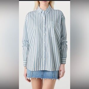 American Eagle Sm button up shirt, light blue and denim blue 100% viscose SOFT!!